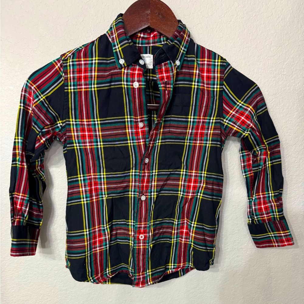 Boys J.Crew CrewCuts Christmas button up tartan plaid shirt sz 4-5